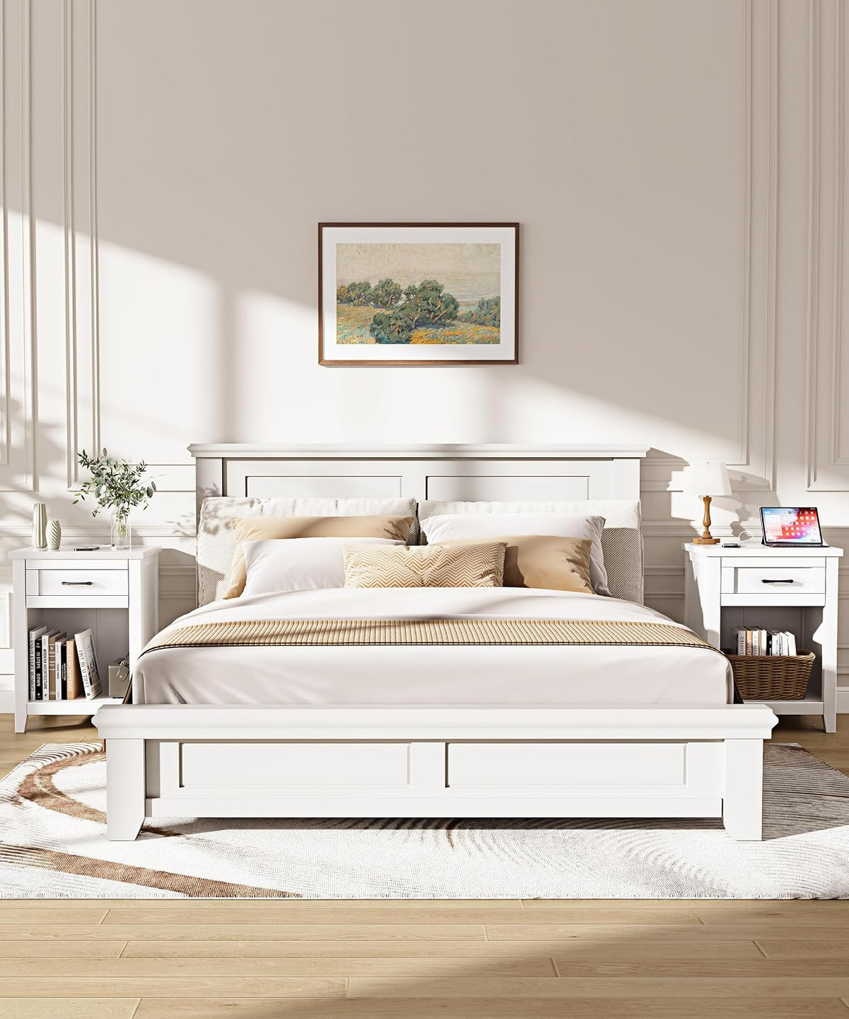 2‑Pack Farmhouse Nightstands With Charging Station