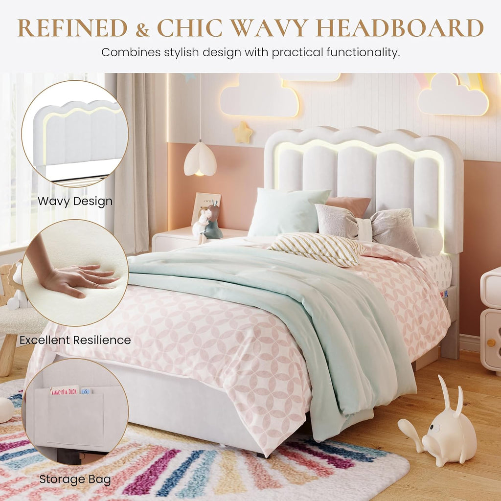 White Twin Bed Frame With LED Storage Drawer