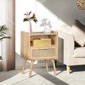 Boho Rattan Nightstand With Storage Drawer