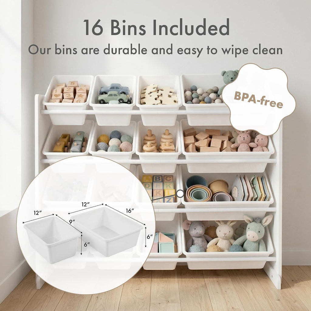 4‑Tier Kids Toy Organizer With 16 Bins