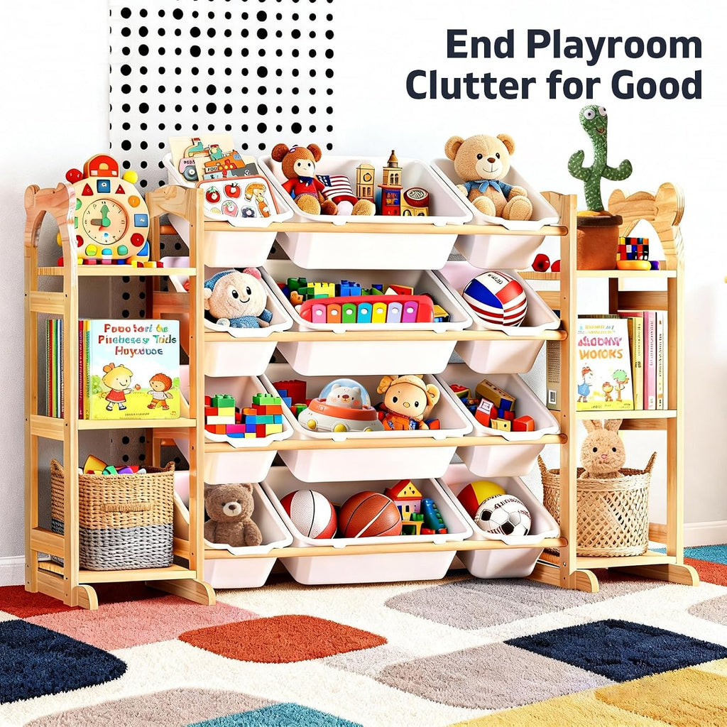 Kids Toy Organizer With Bins And Bookshelf