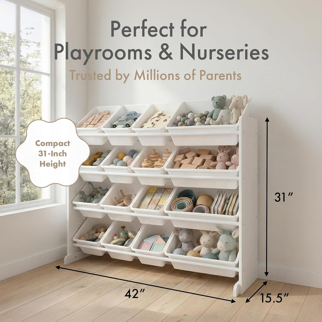 4‑Tier Kids Toy Organizer With 16 Bins