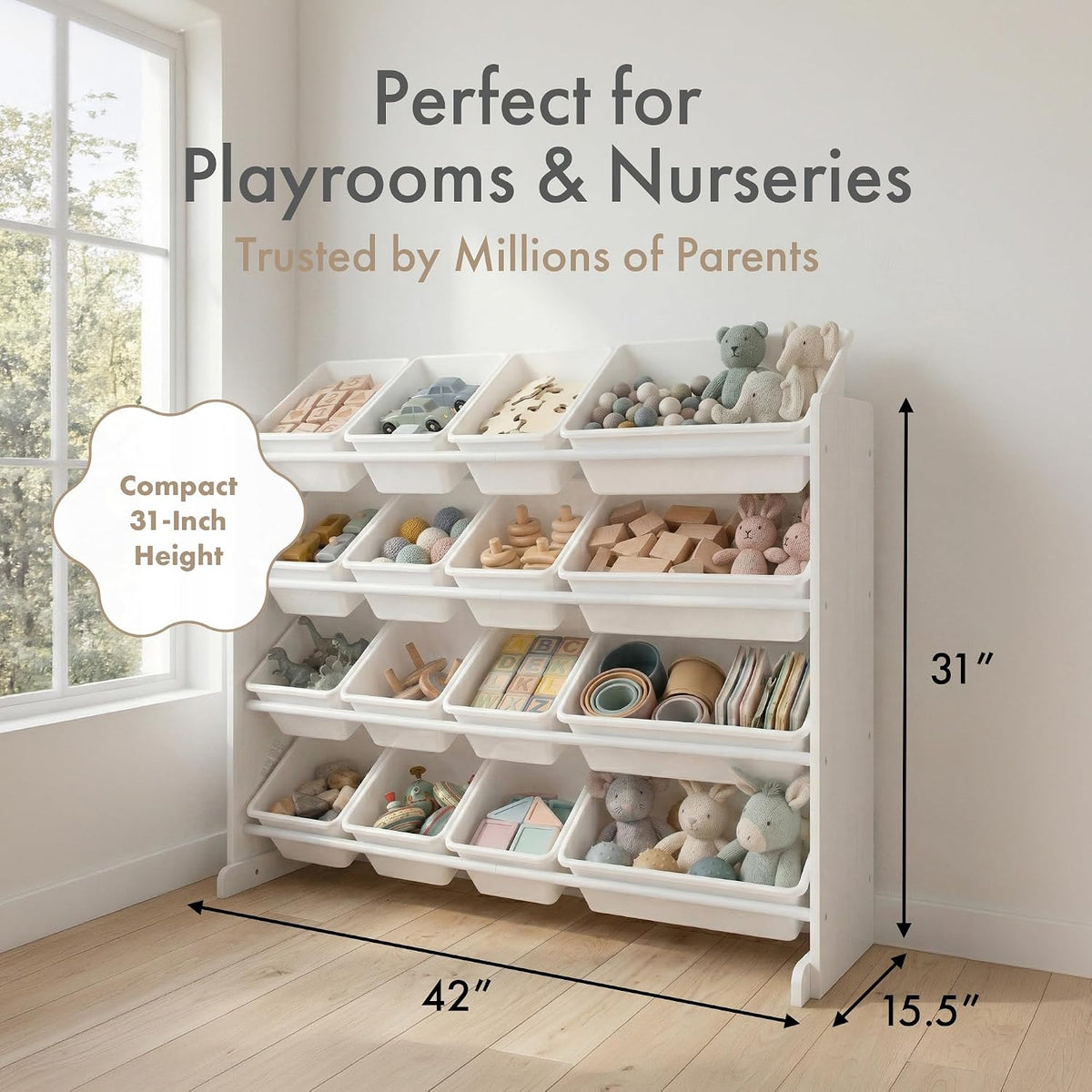 4‑Tier Kids Toy Organizer With 16 Bins