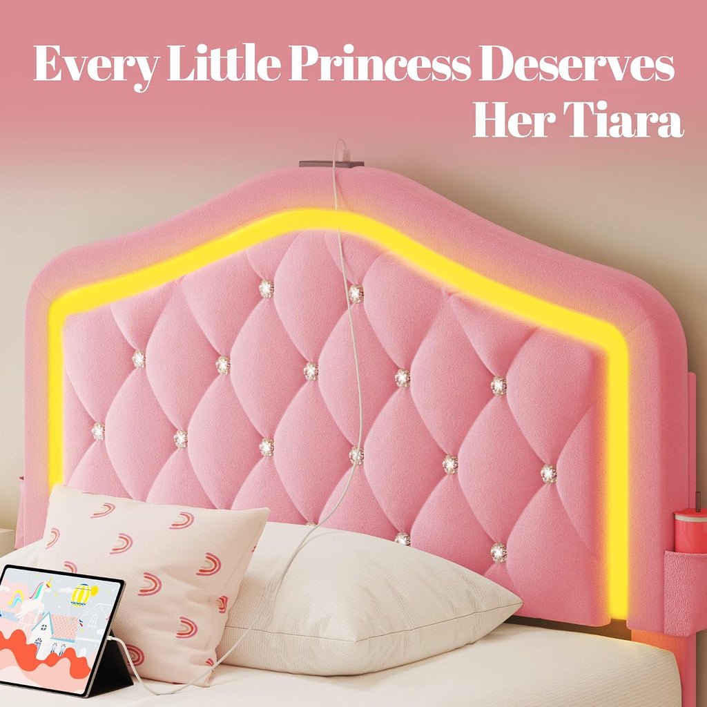 Pink Velvet Twin Girls Storage Bed Frame