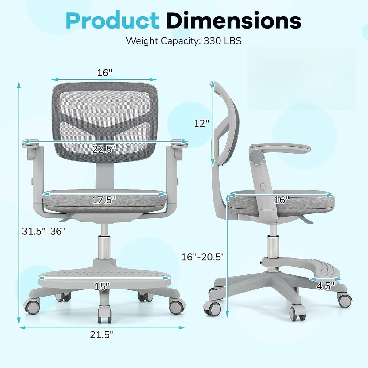 Gray Swivel Ergonomic Rolling Kids Desk Chair