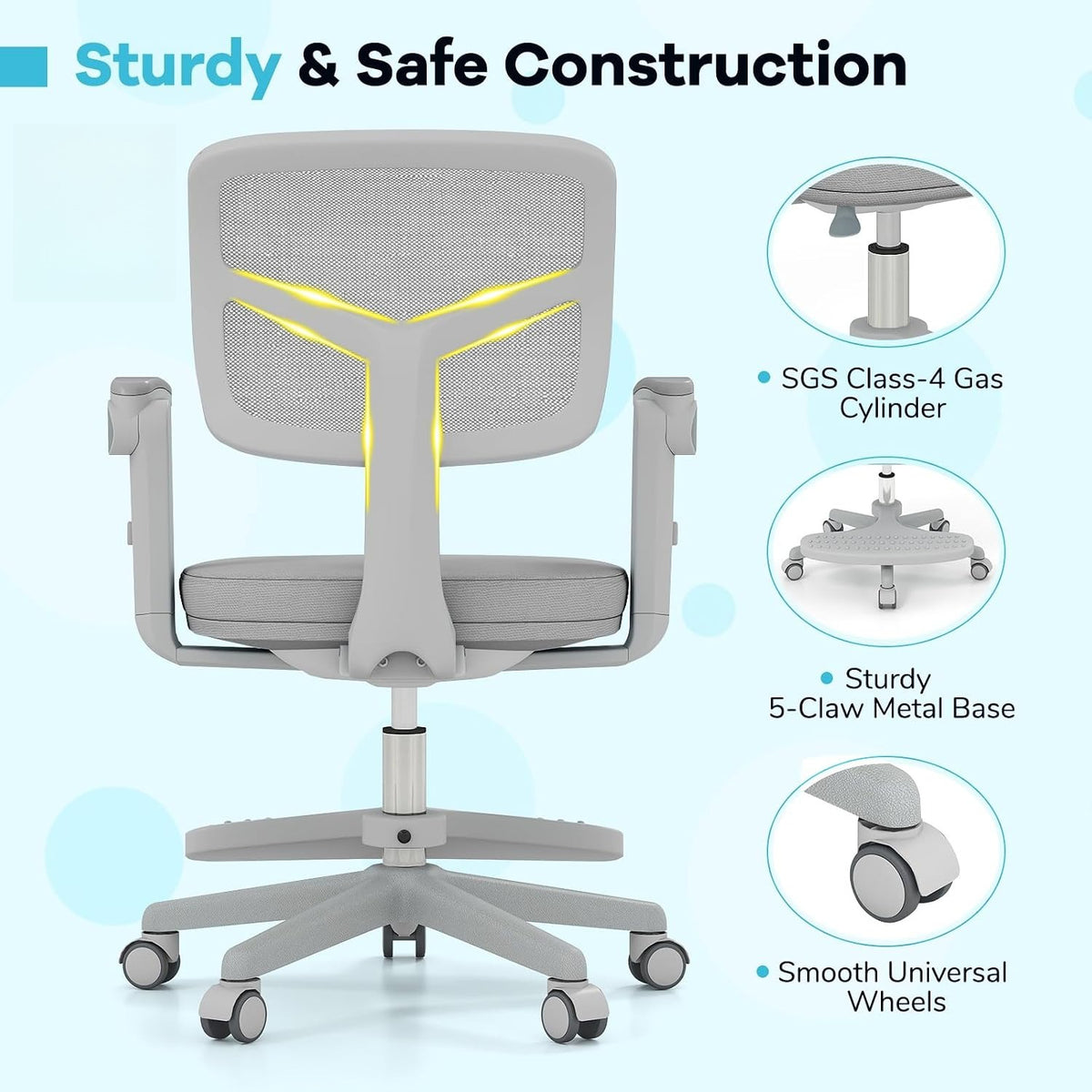 Gray Swivel Ergonomic Rolling Kids Desk Chair